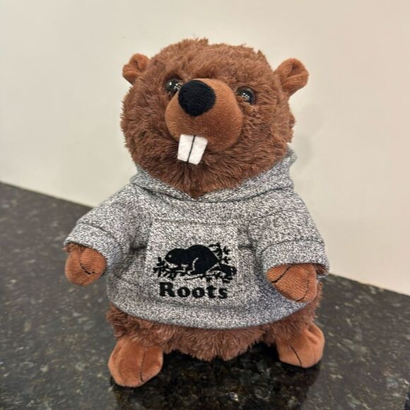 Roots Canada Beaver Stuffie Wearing Gray Hoodie 9" Plush Toy  Stuffed An… - Picture 1 of 7